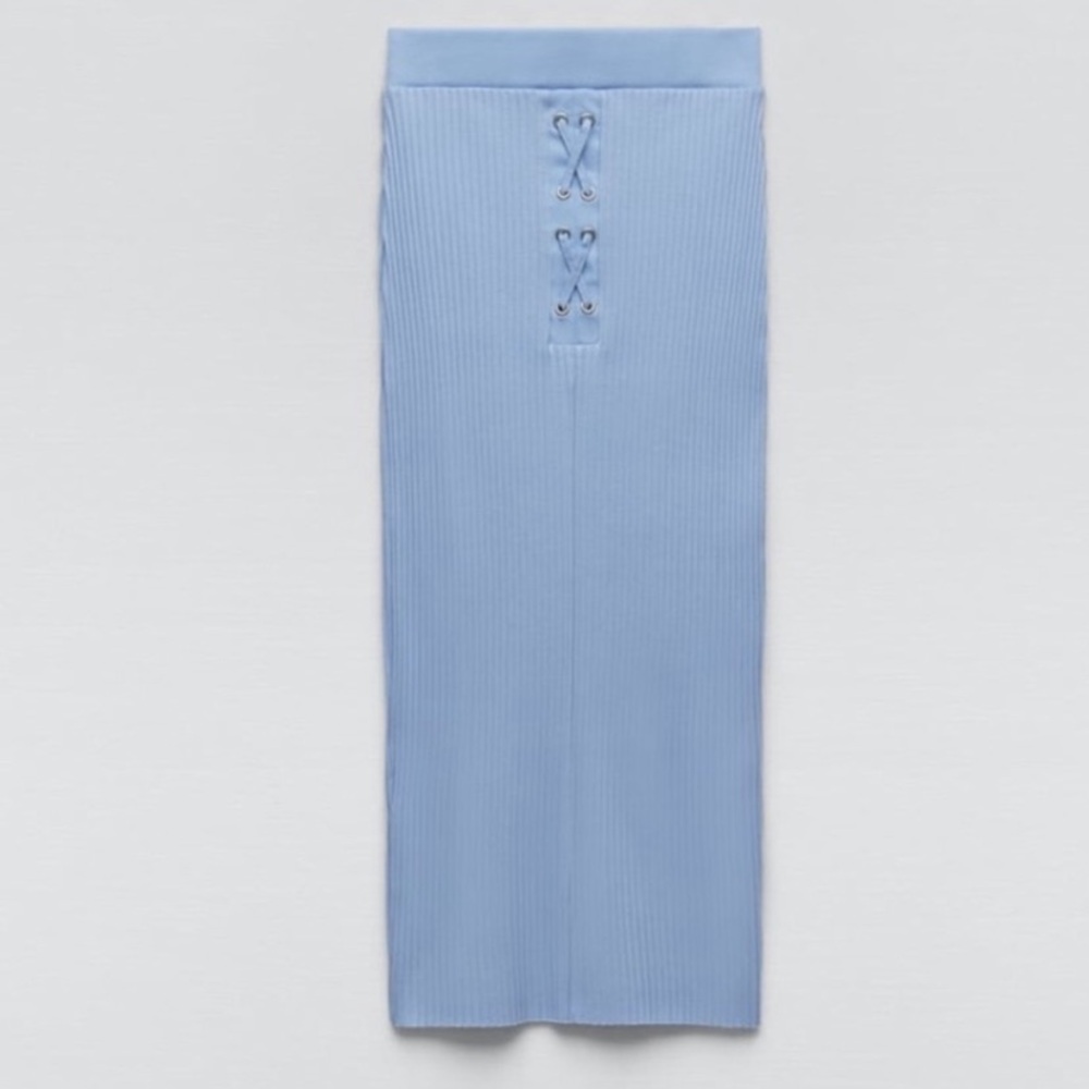 ZARA Periwinkle Ribbed Bodycon Midi Skirt